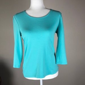Karen Scott Blue 3/4 Sleeve Round Neck T-shirt